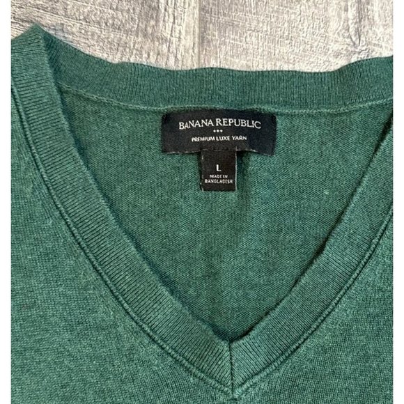 Banana Republic Sweater Mens Large Green Premium Luxe Yarn Silk Cashmere Holiday - Picture 3 of 9